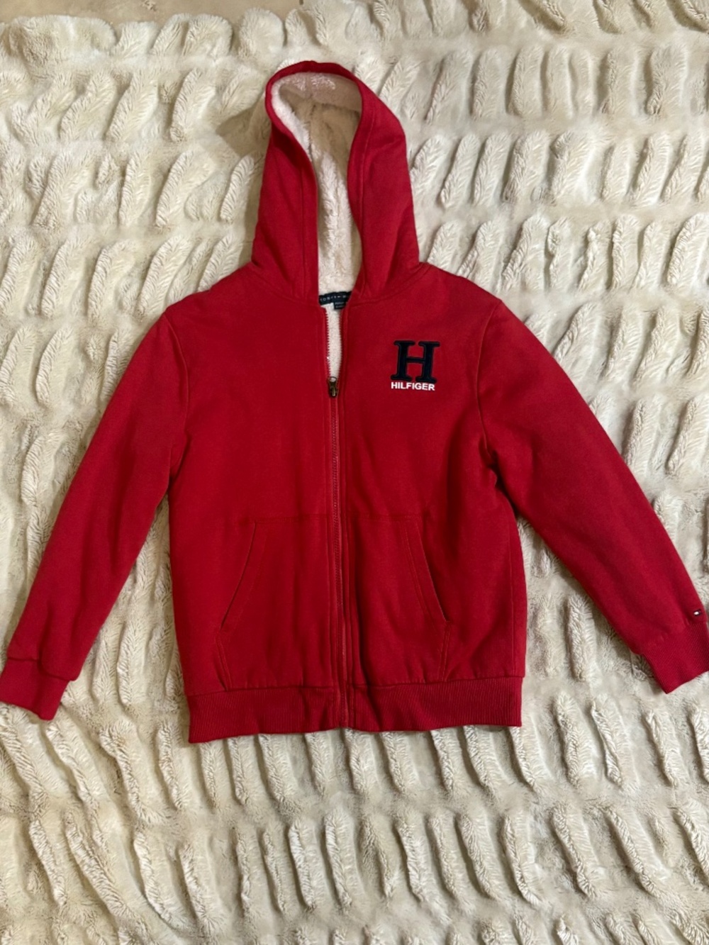 Tommy Hilfiger Red Sherpa Lined Full-Zip Hoodie Sweatshirt size 12/14